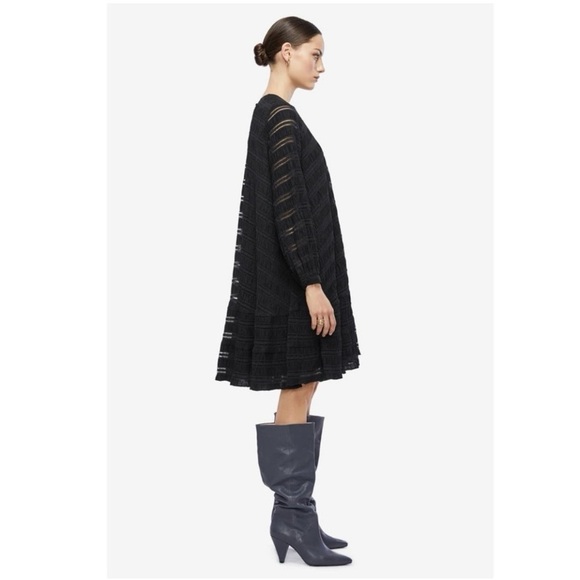 Anine Bing Black Viola Long Sleeve Striped Shift Swing Dress - Picture 3 of 16